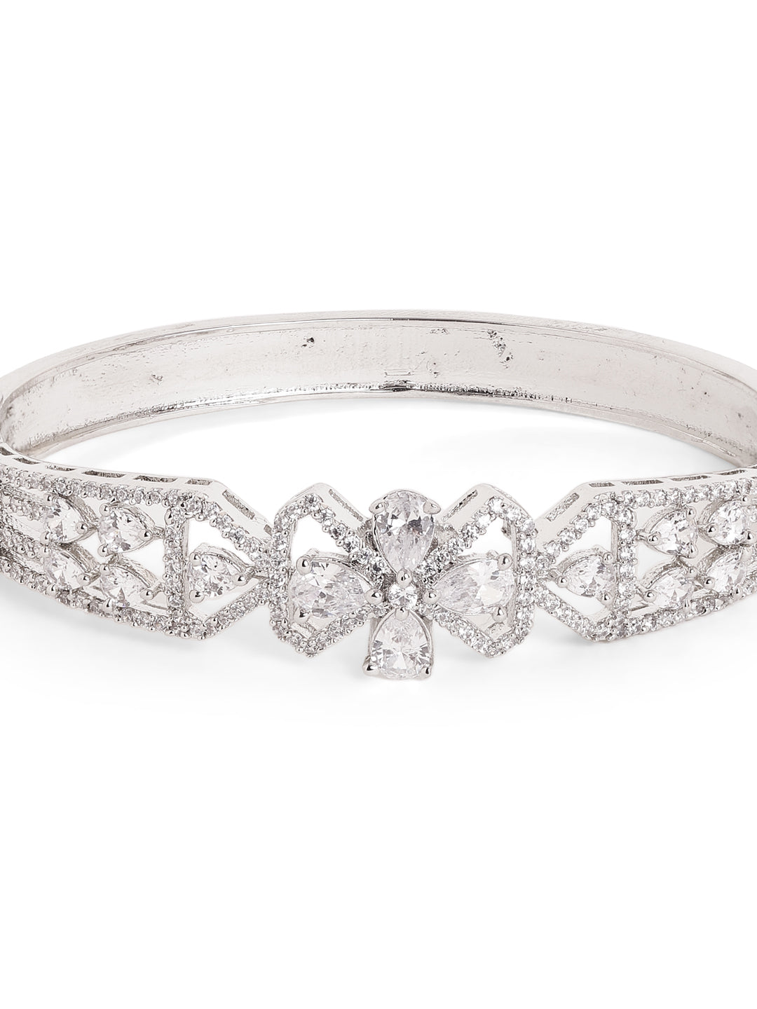 Statement Bow AD Whitestoned Silver Plated Bracelet