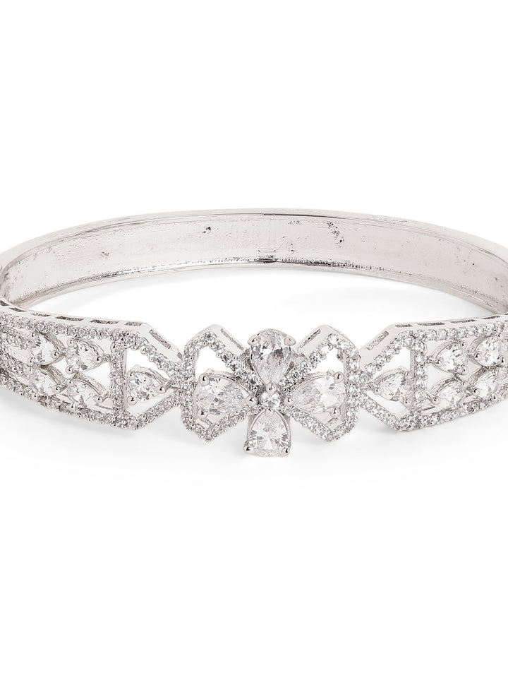 Statement Bow AD Whitestoned Silver Plated Bracelet