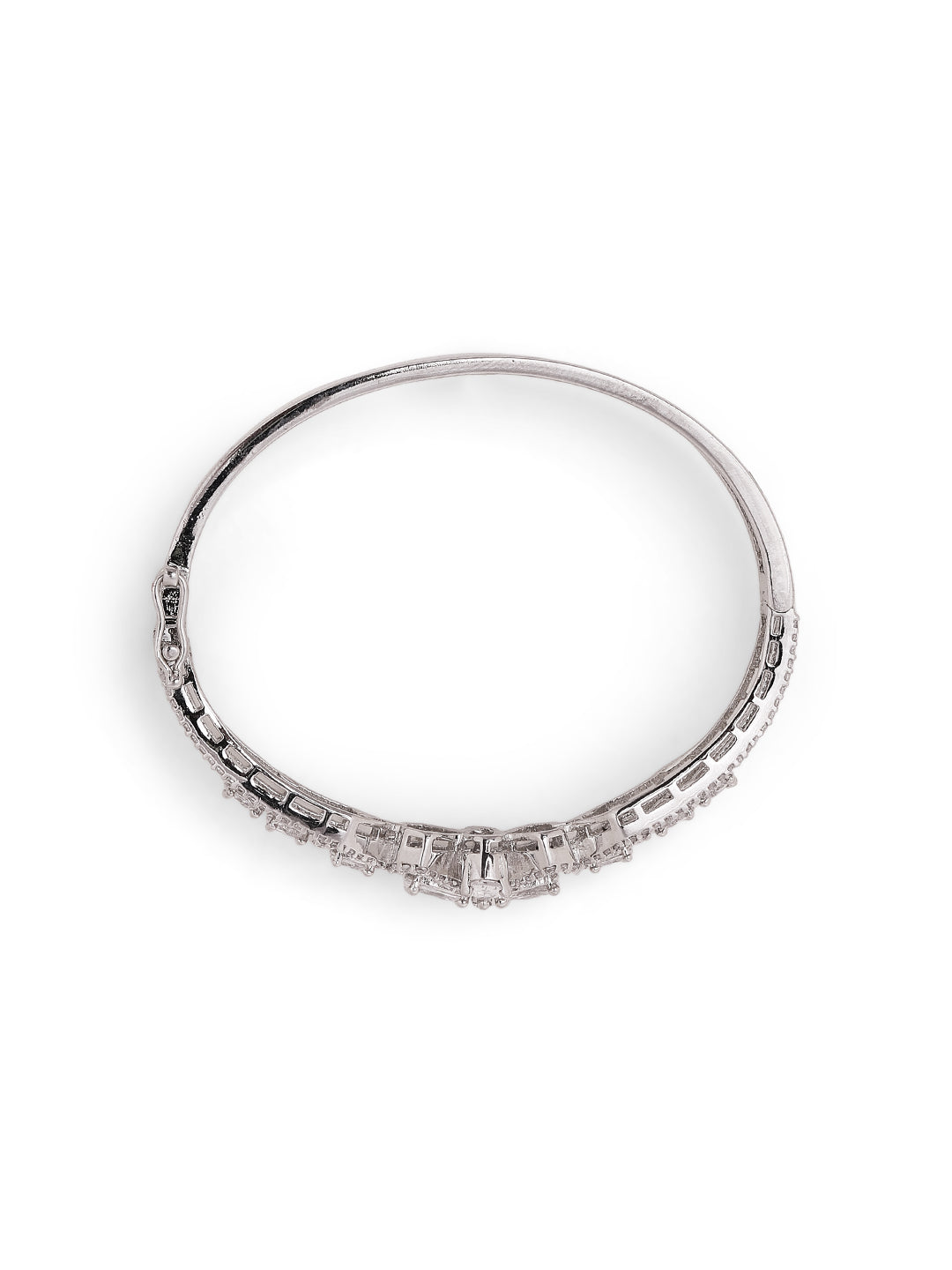 Statement Bow AD Whitestoned Silver Plated Bracelet