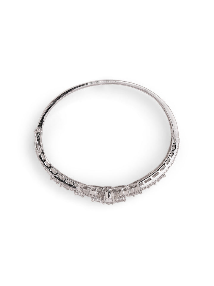 Statement Bow AD Whitestoned Silver Plated Bracelet