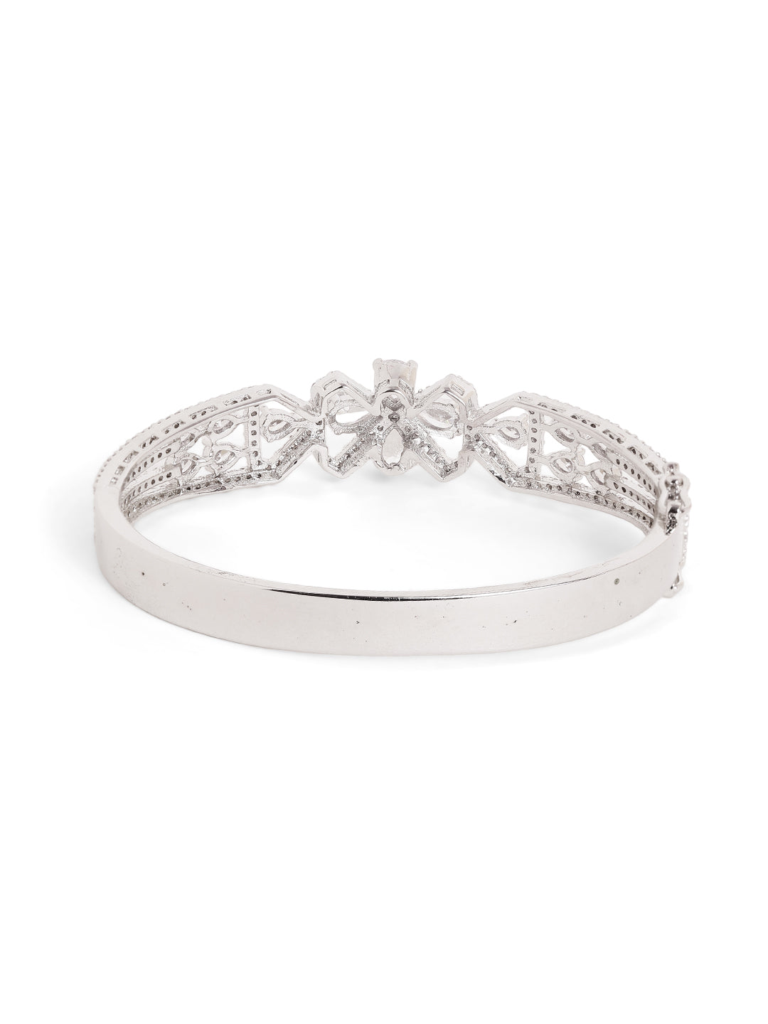 Statement Bow AD Whitestoned Silver Plated Bracelet