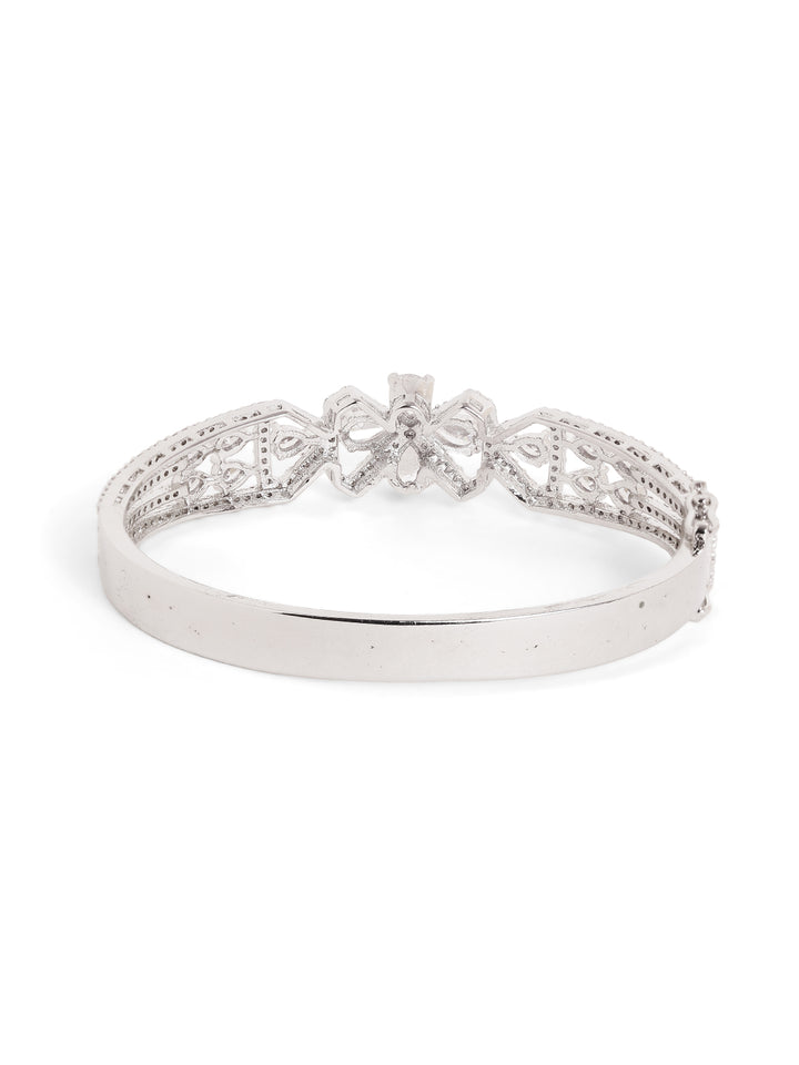 Statement Bow AD Whitestoned Silver Plated Bracelet