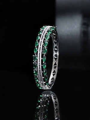 Emerald Stoned AD Silver Plated Statement Bracelet