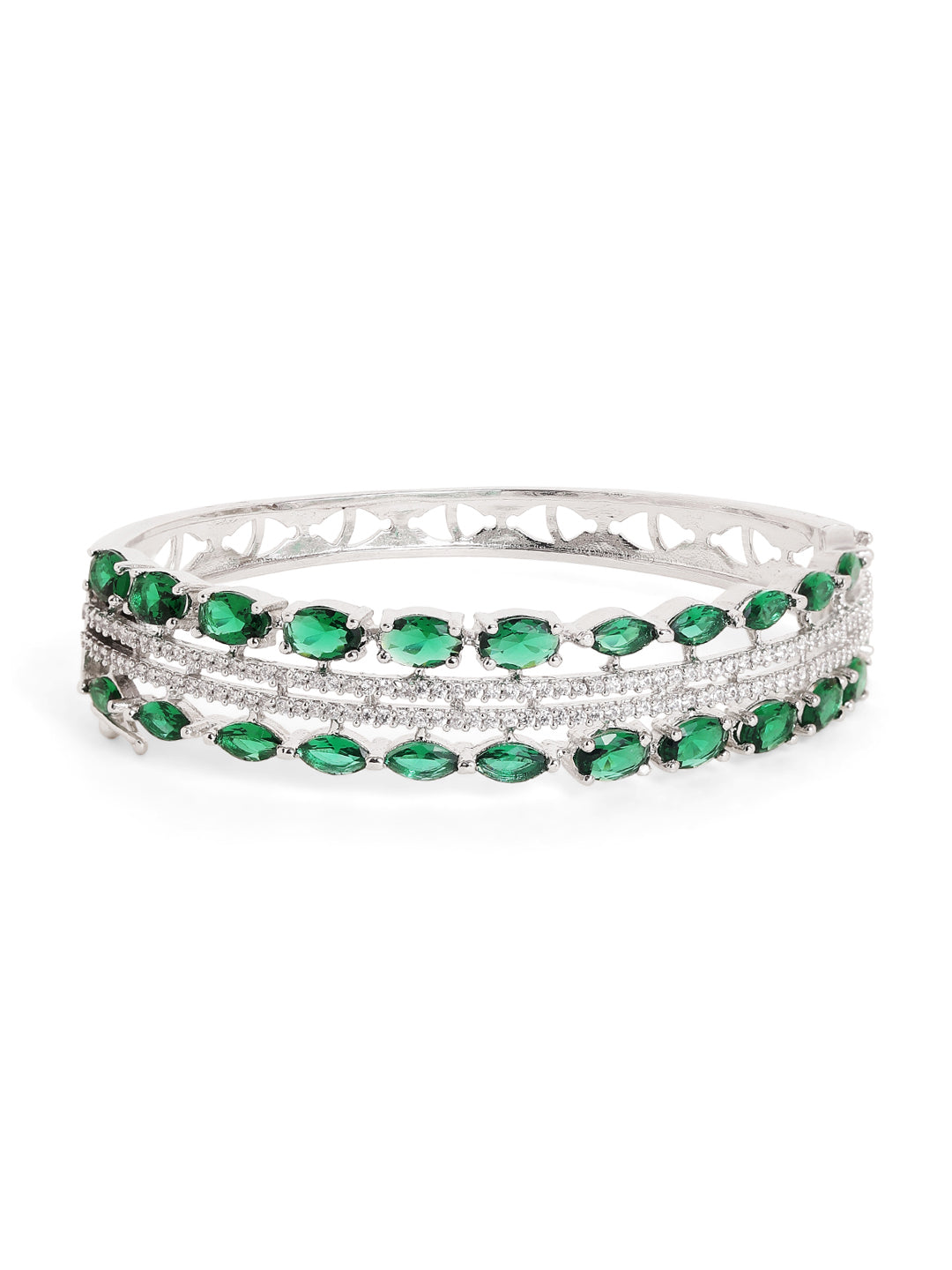 Emerald Stoned AD Silver Plated Statement Bracelet