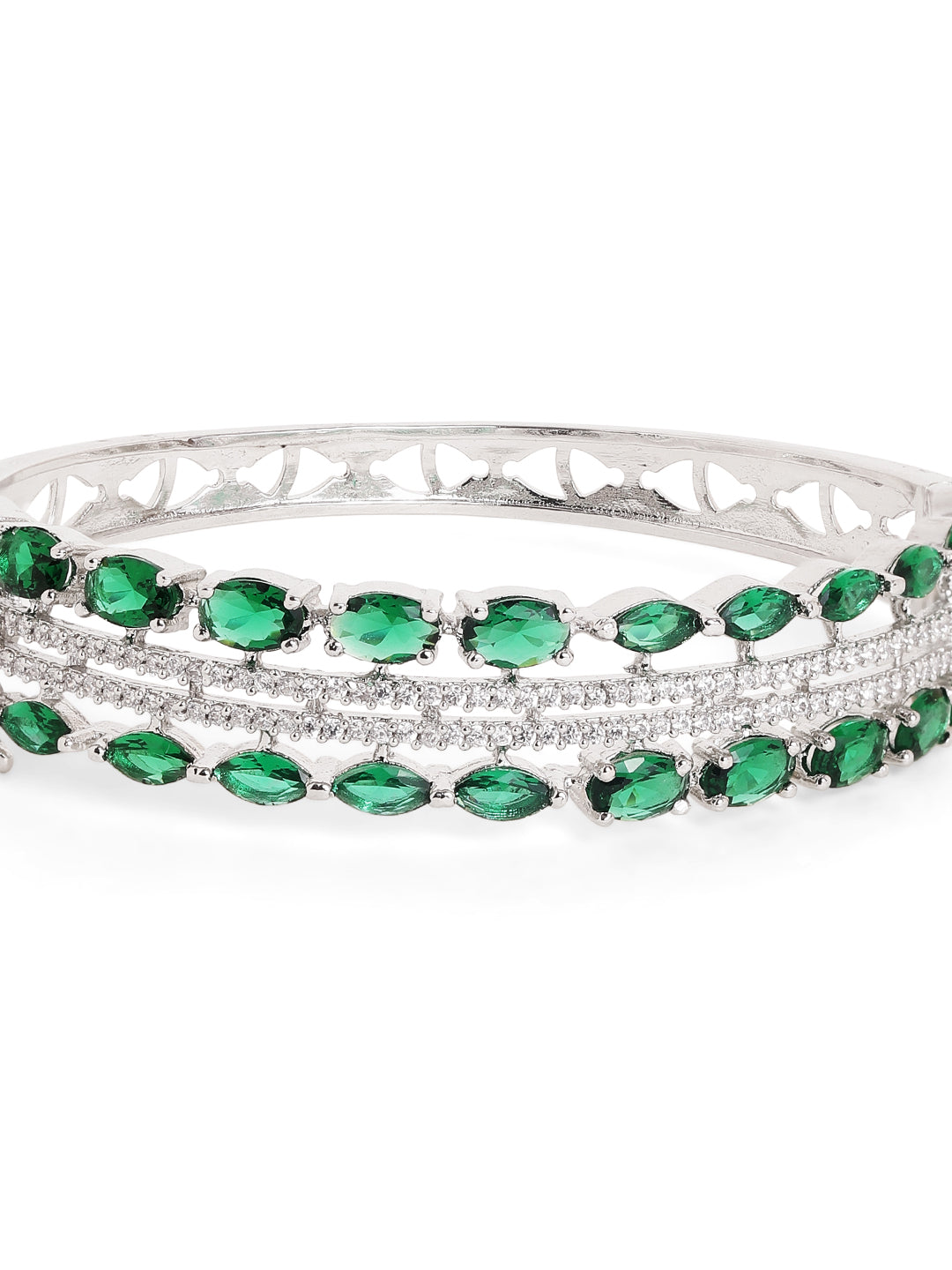 Emerald Stoned AD Silver Plated Statement Bracelet