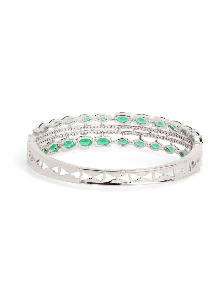 Emerald Stoned AD Silver Plated Statement Bracelet