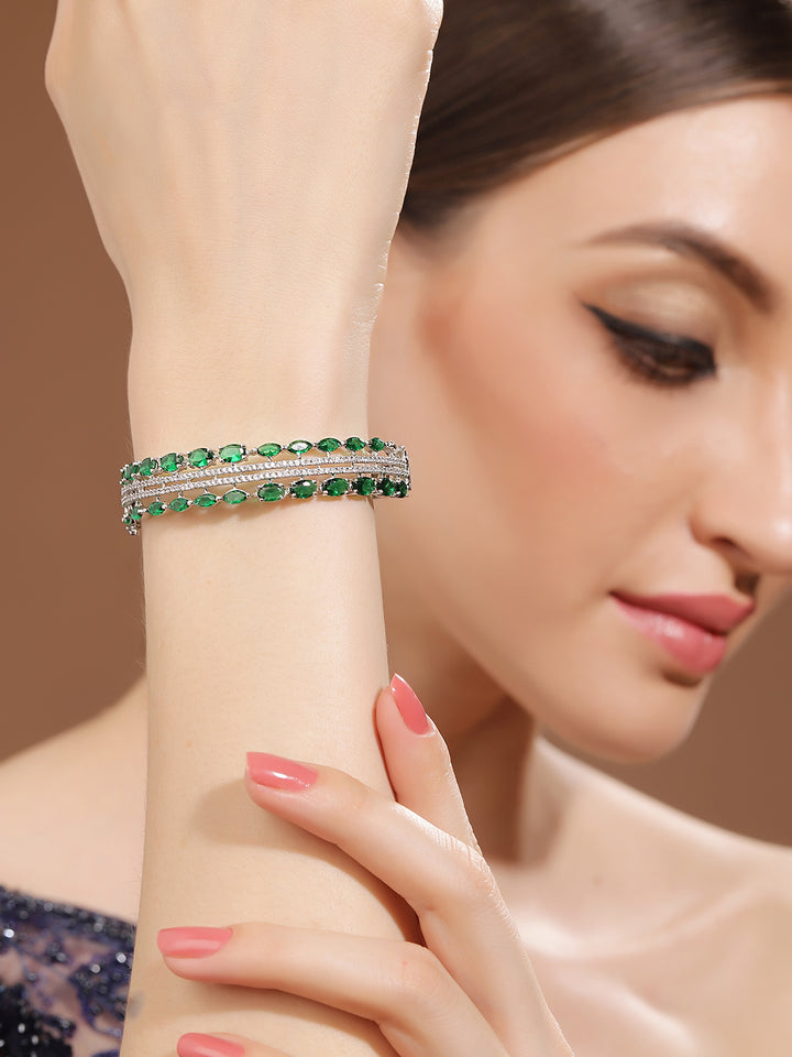 Emerald Stoned AD Silver Plated Statement Bracelet