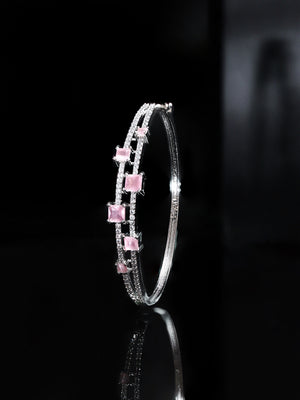 Pink Stone AD Statement Elegance Fancy Silver Plated Bracelet