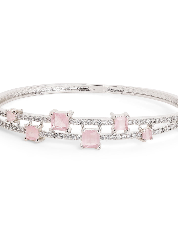 Pink Stone AD Statement Elegance Fancy Silver Plated Bracelet