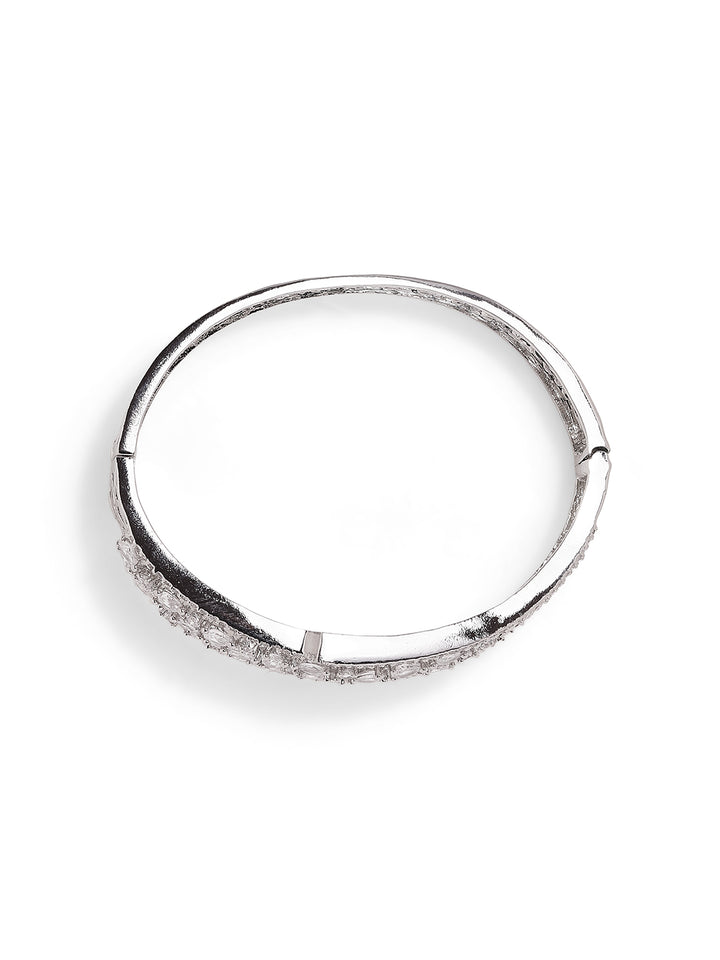 Statement Elegance AD Whitestoned Fancy Silver Plated Bracelet