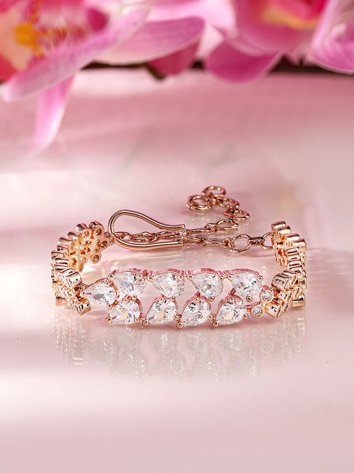 American Diamond Rosegold Plated Floral Style Chain Bracelet