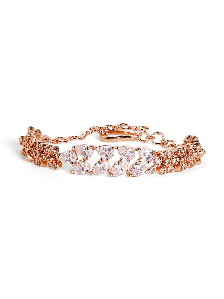 American Diamond Rosegold Plated Floral Style Chain Bracelet