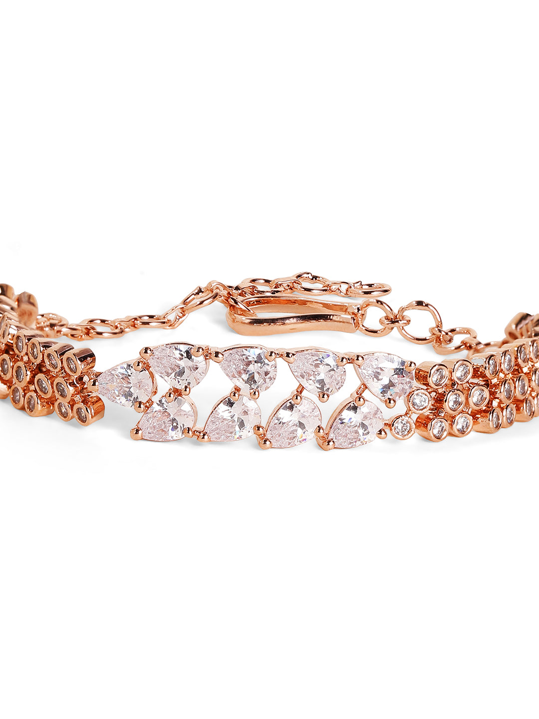 American Diamond Rosegold Plated Floral Style Chain Bracelet