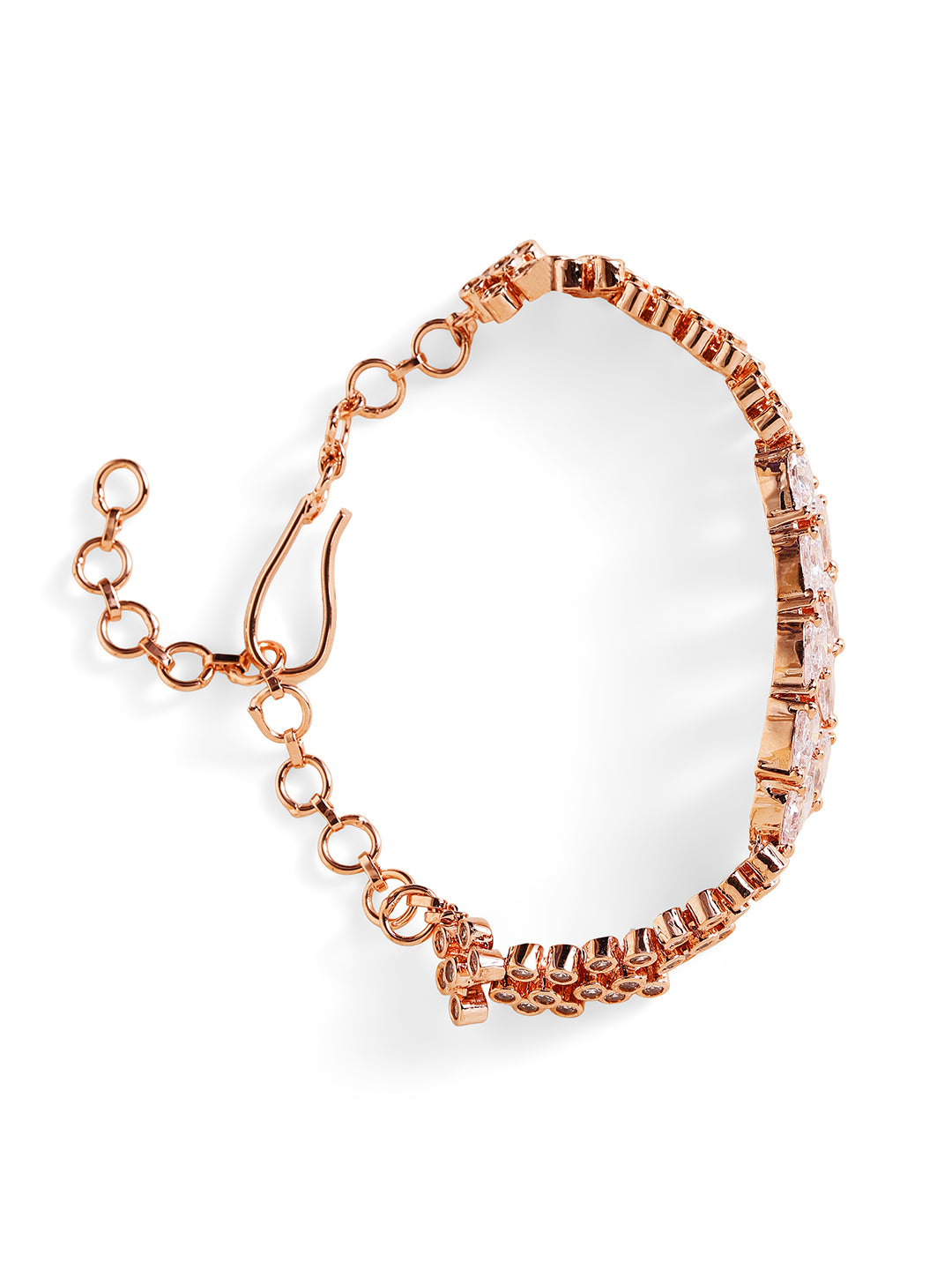 American Diamond Rosegold Plated Floral Style Chain Bracelet