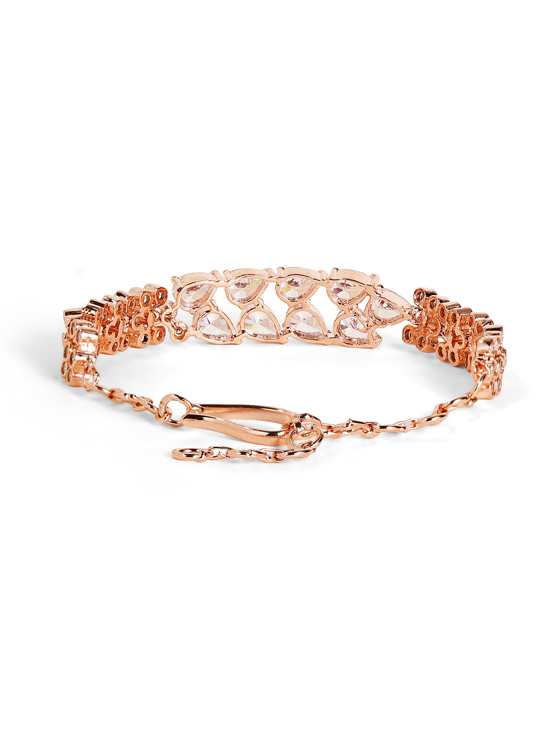 American Diamond Rosegold Plated Floral Style Chain Bracelet