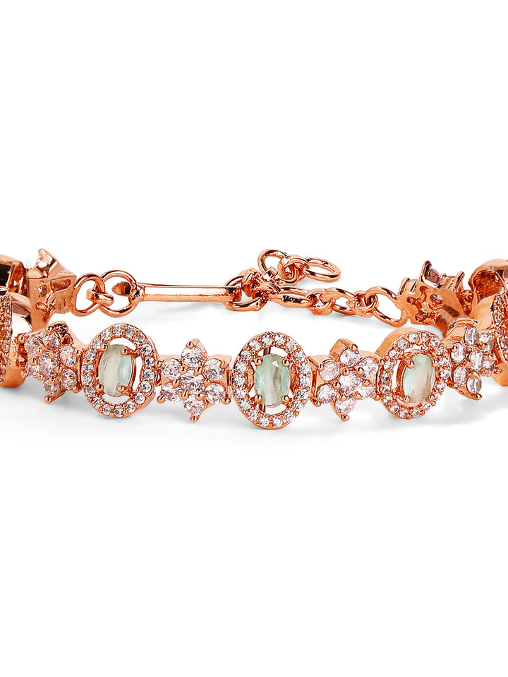 Mint Stoned Floral Geometric Combo Rosegold Plated Chain Bracelet