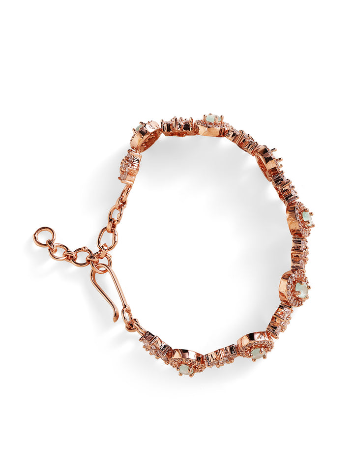 Mint Stoned Floral Geometric Combo Rosegold Plated Chain Bracelet