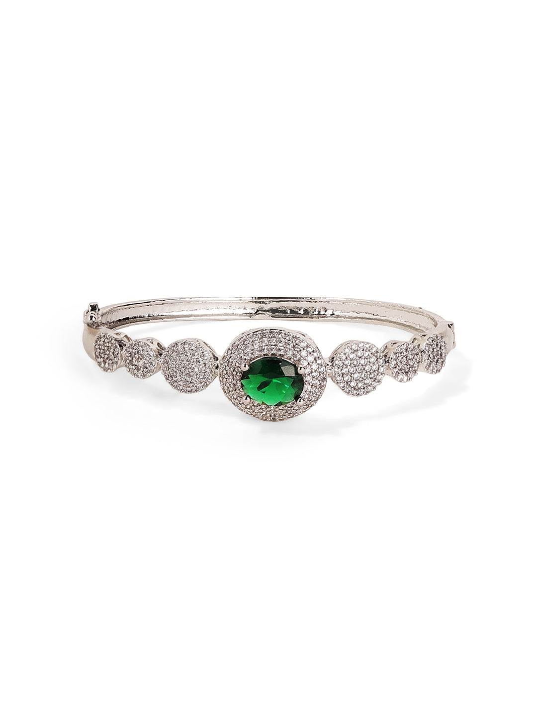 Emerald Stoned American Diamond Statement Elegance Silver Plated Bracelet