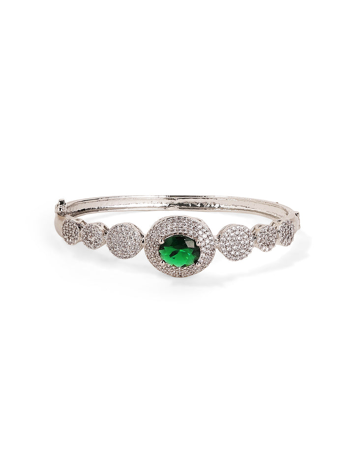 Emerald Stoned American Diamond Statement Elegance Silver Plated Bracelet