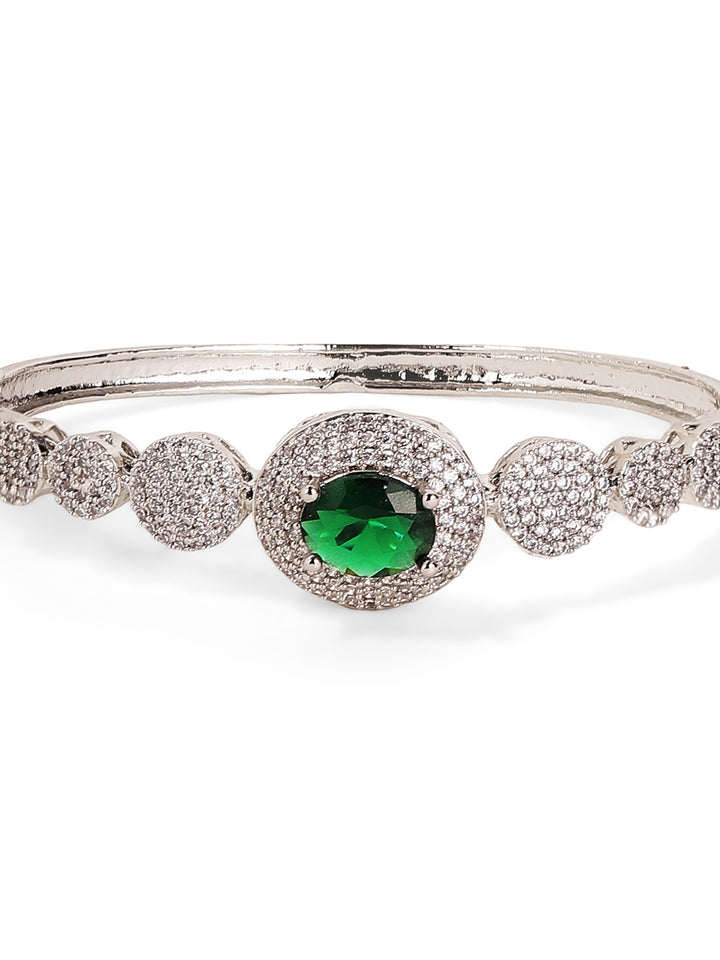 Emerald Stoned American Diamond Statement Elegance Silver Plated Bracelet