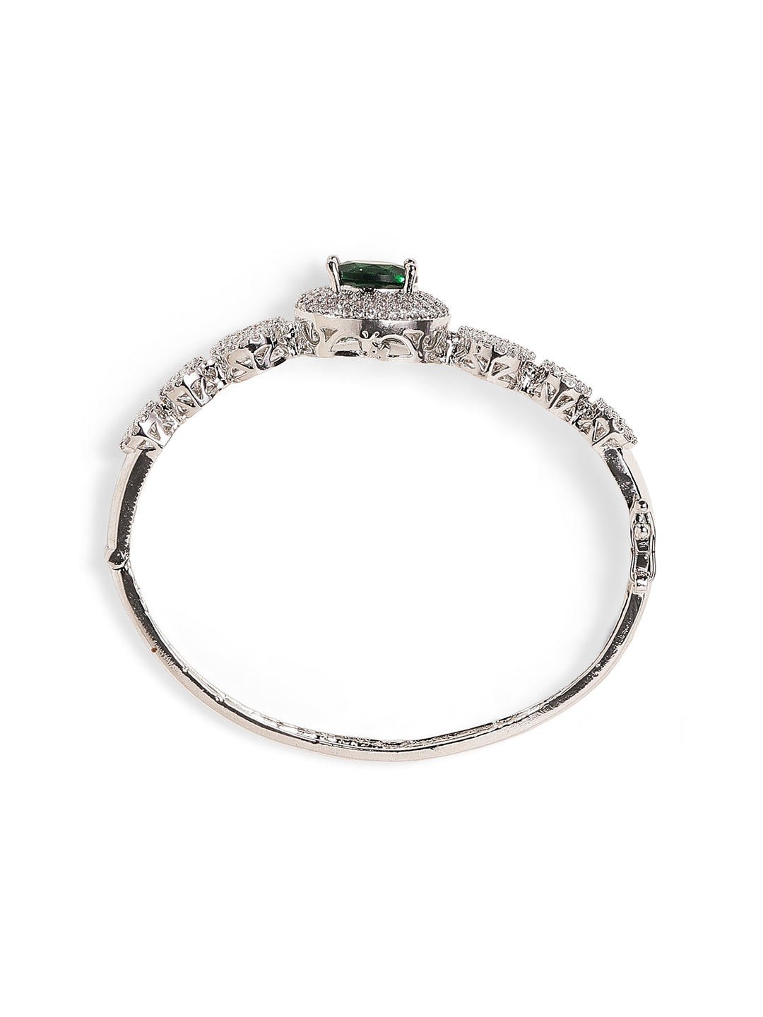 Emerald Stoned American Diamond Statement Elegance Silver Plated Bracelet