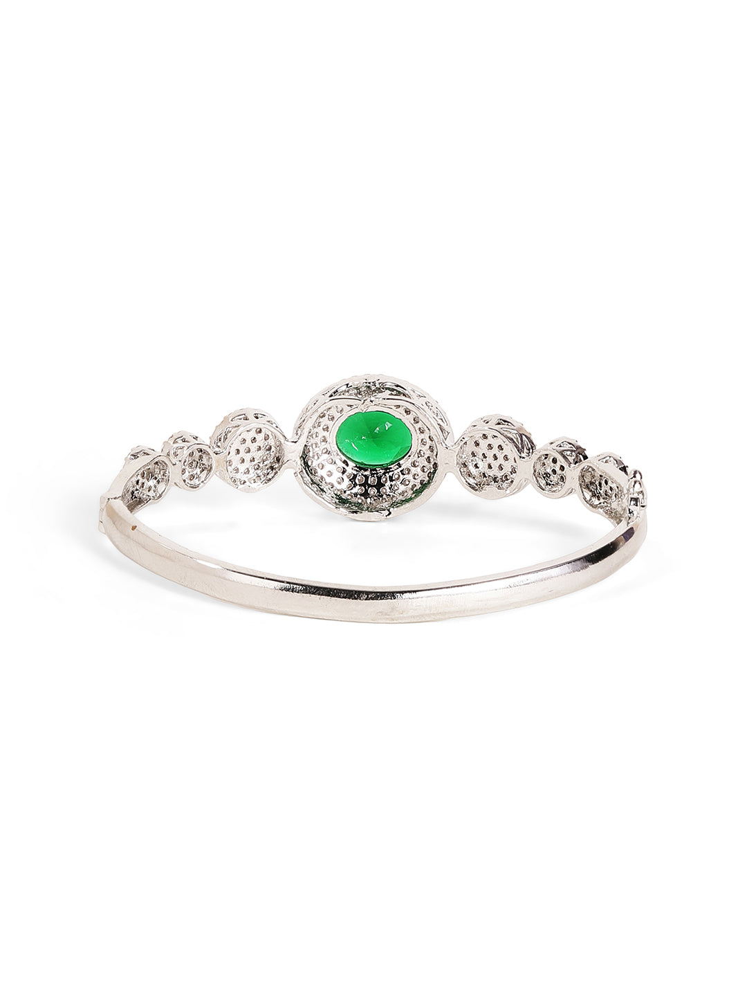 Emerald Stoned American Diamond Statement Elegance Silver Plated Bracelet