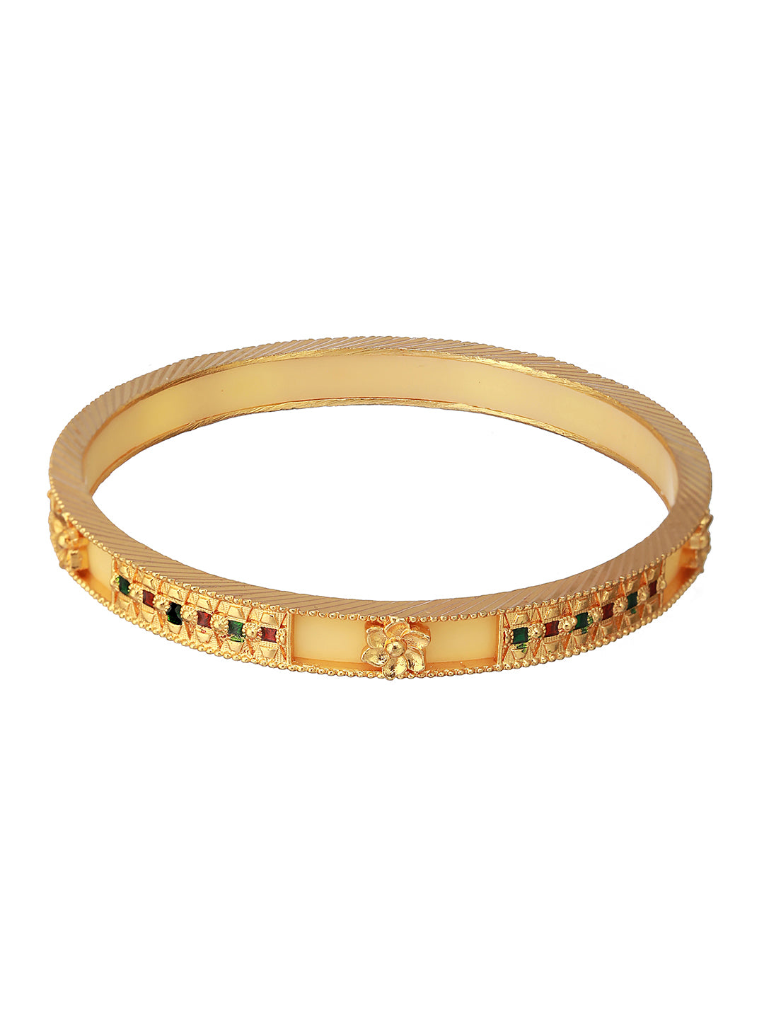 Priyaasi Yellow Multicolor Stone-Studded Geometric Gold-Plated Bangle Set of 2