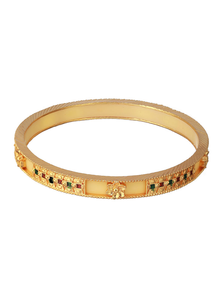 Priyaasi Yellow Multicolor Stone-Studded Geometric Gold-Plated Bangle Set of 2