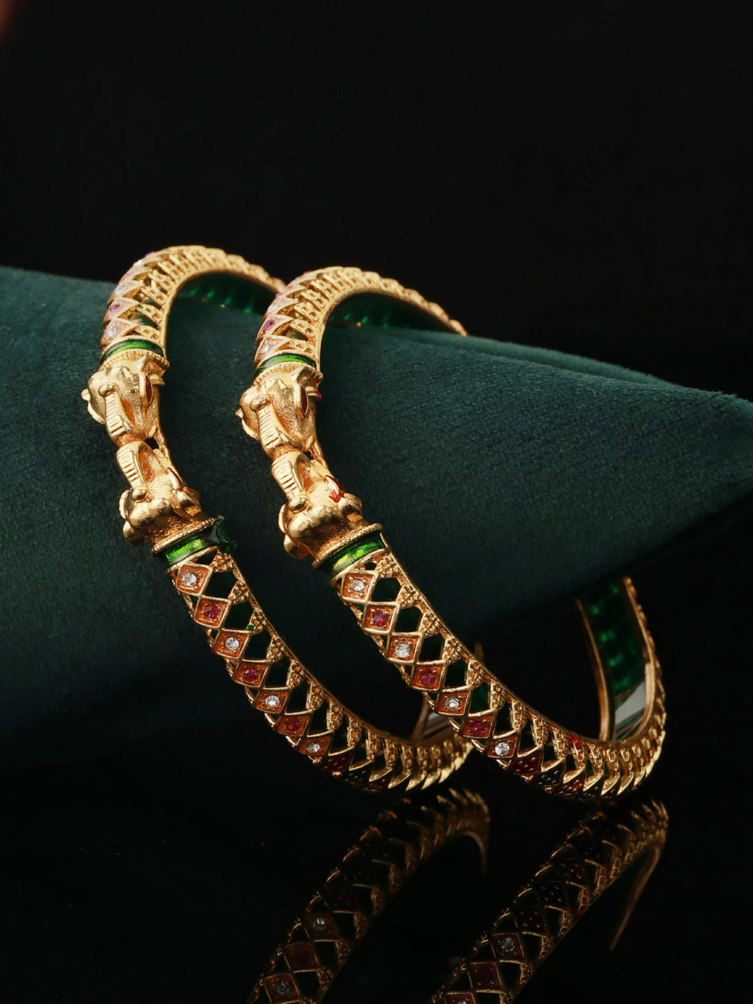 Priyaasi Green Elegant Design Gold-Plated Bangle Set of 2