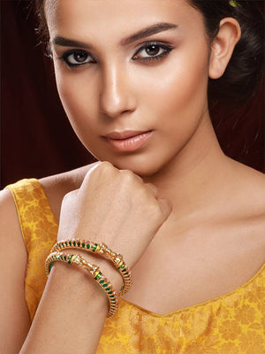 Priyaasi Green Elegant Design Gold-Plated Bangle Set of 2