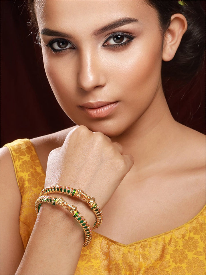 Priyaasi Green Elegant Design Gold-Plated Bangle Set of 2