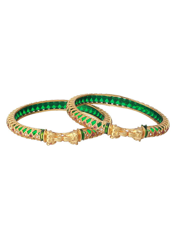 Priyaasi Green Elegant Design Gold-Plated Bangle Set of 2