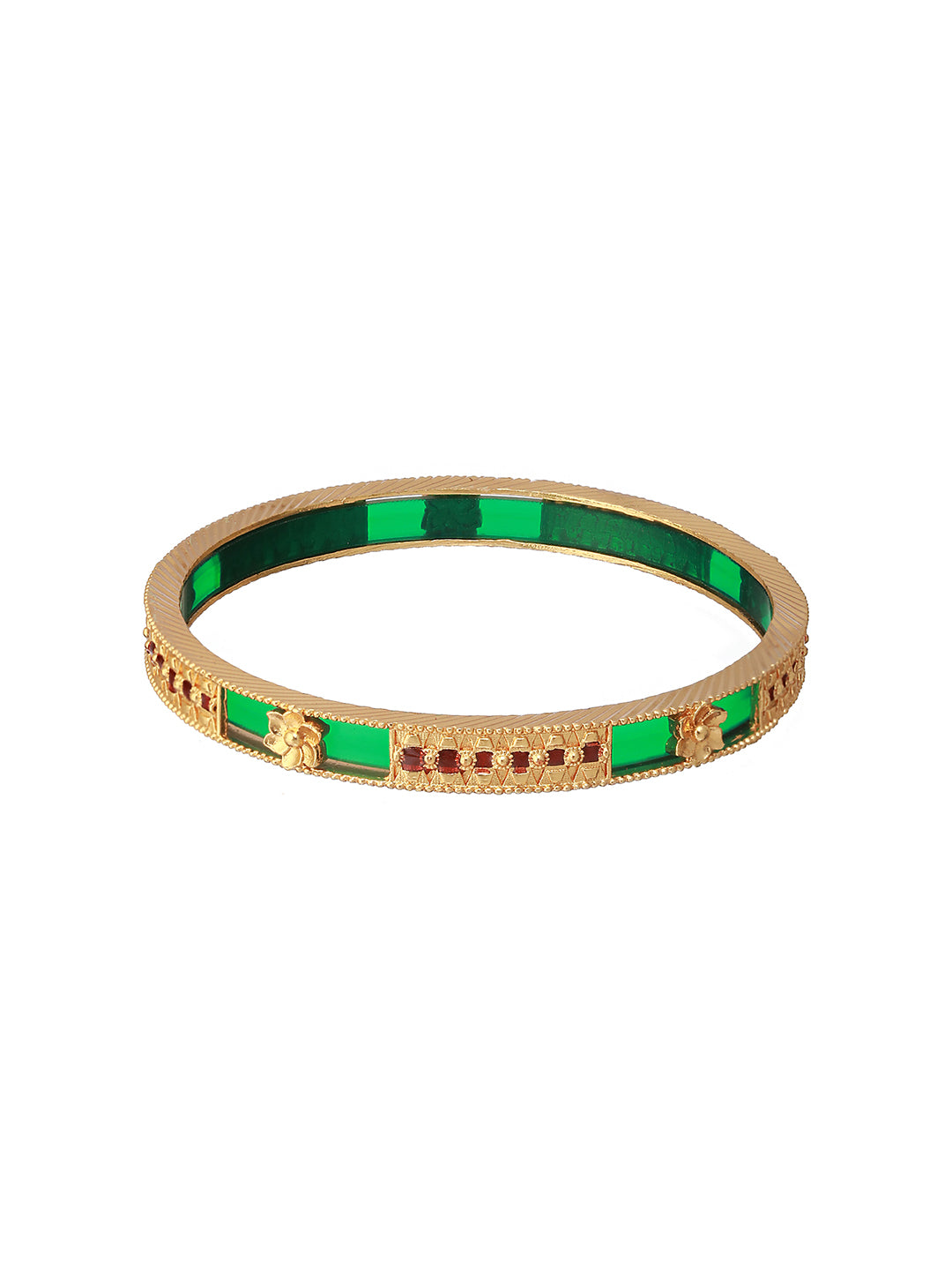Priyaasi Green Studded Geometric Gold-Plated Bangle Set of 2