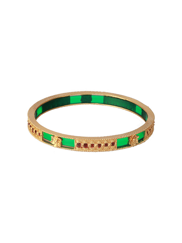 Priyaasi Green Studded Geometric Gold-Plated Bangle Set of 2