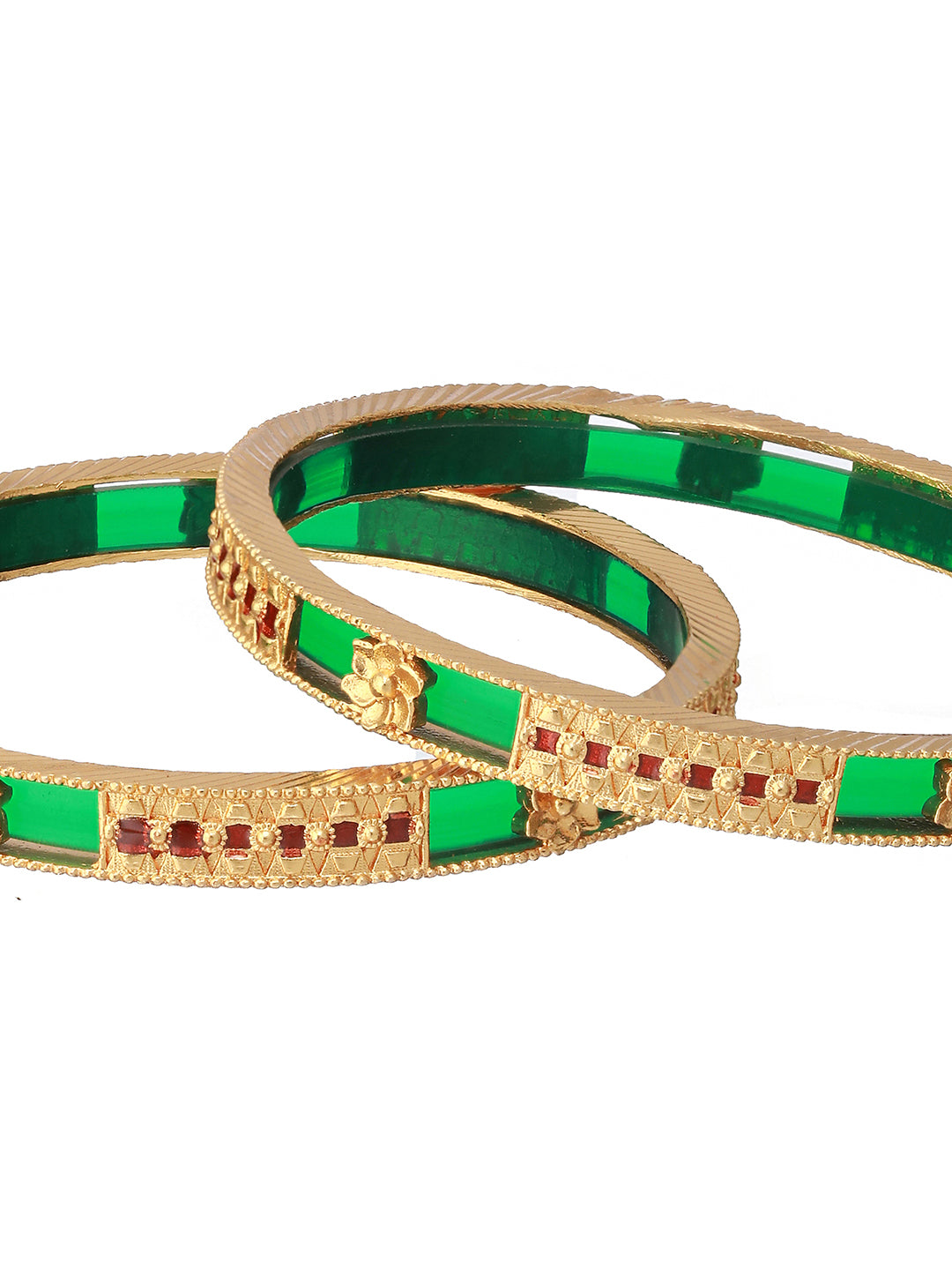 Priyaasi Green Studded Geometric Gold-Plated Bangle Set of 2