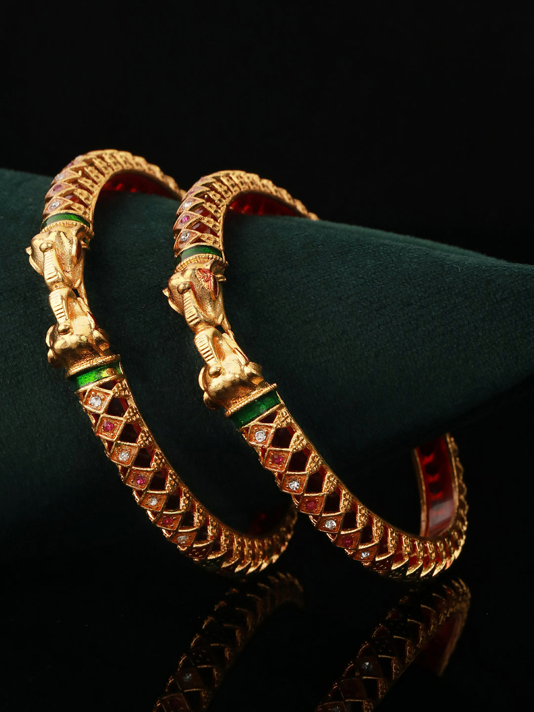 Priyaasi Red Studded Elegant Design Gold-Plated Bangle Set of 2