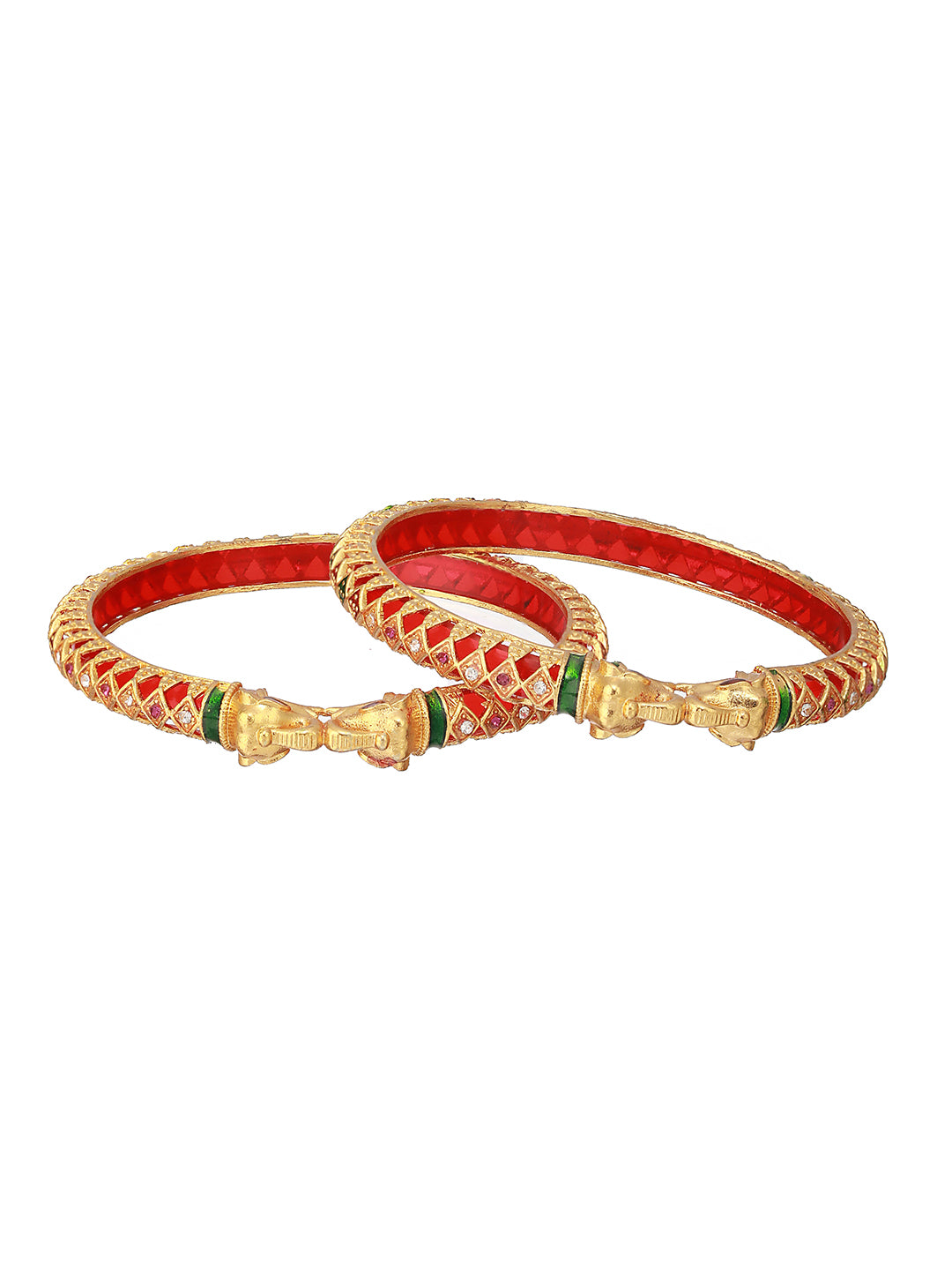 Priyaasi Red Studded Elegant Design Gold-Plated Bangle Set of 2