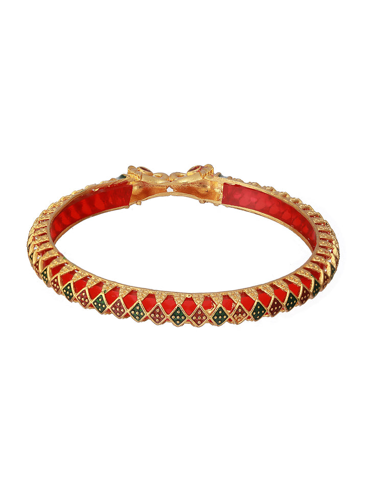 Priyaasi Red Studded Elegant Design Gold-Plated Bangle Set of 2