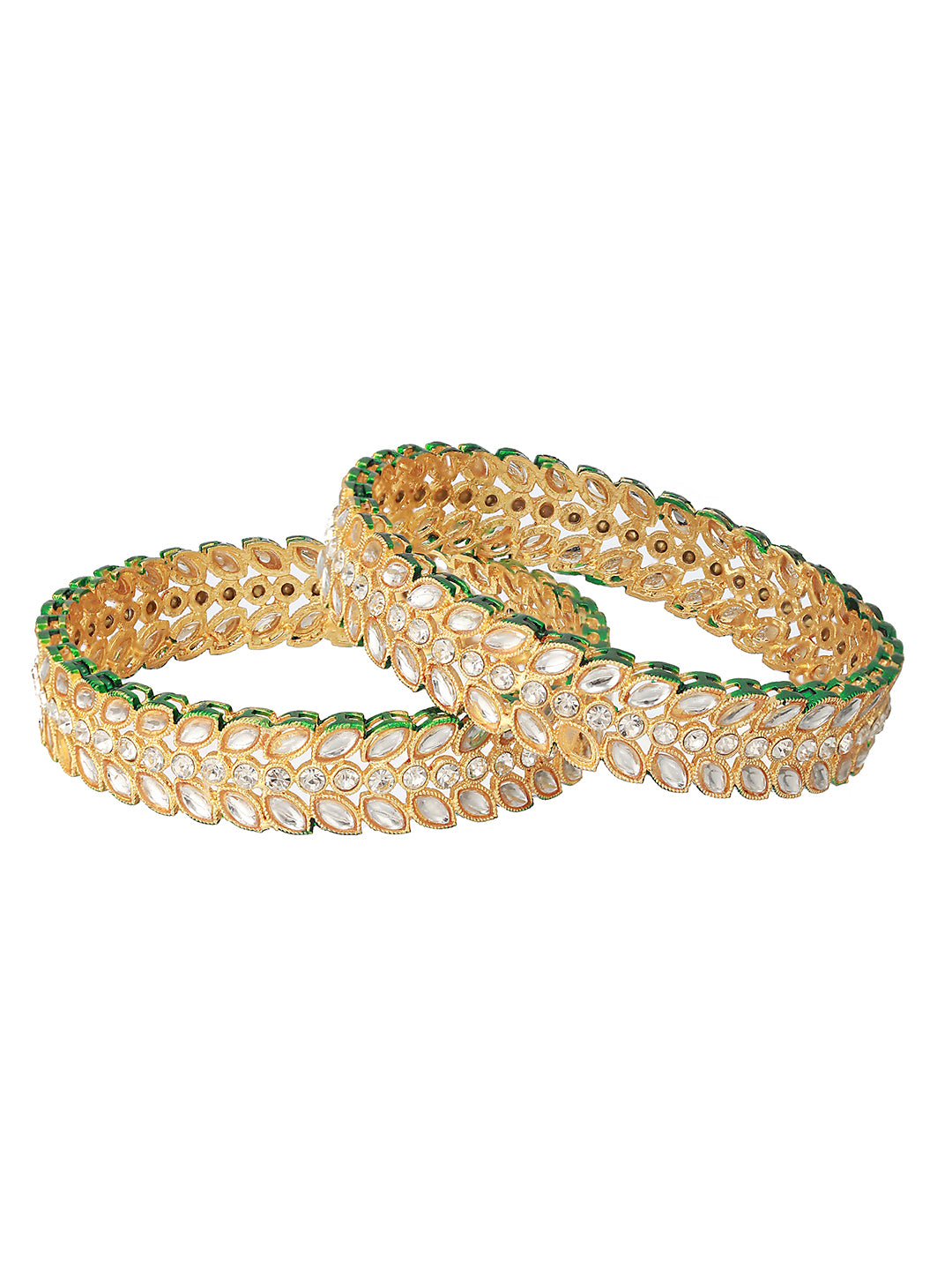Priyaasi White Stone-Studded Leaves Gold-Plated Bangle Set of 2