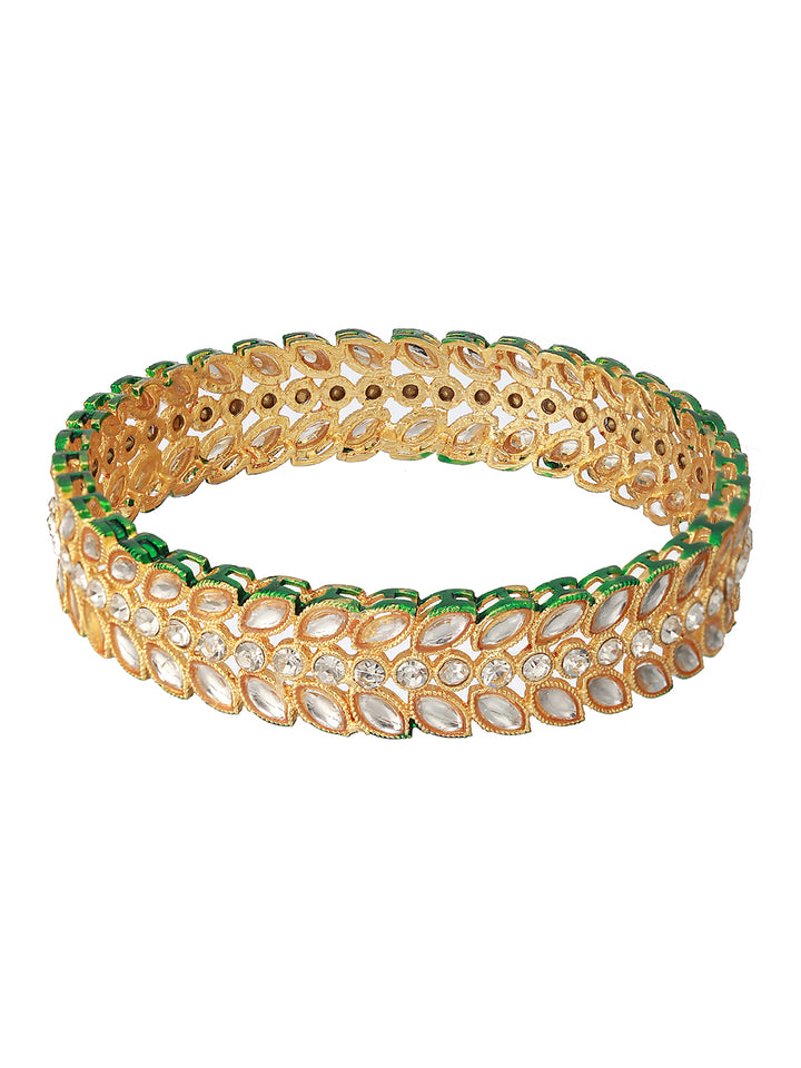 Priyaasi White Stone-Studded Leaves Gold-Plated Bangle Set of 2
