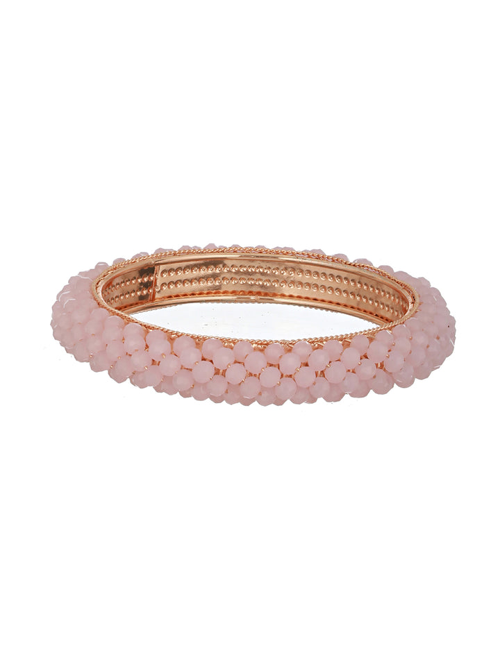 Pink Beaded Gold-Plated Bangle Set of 2