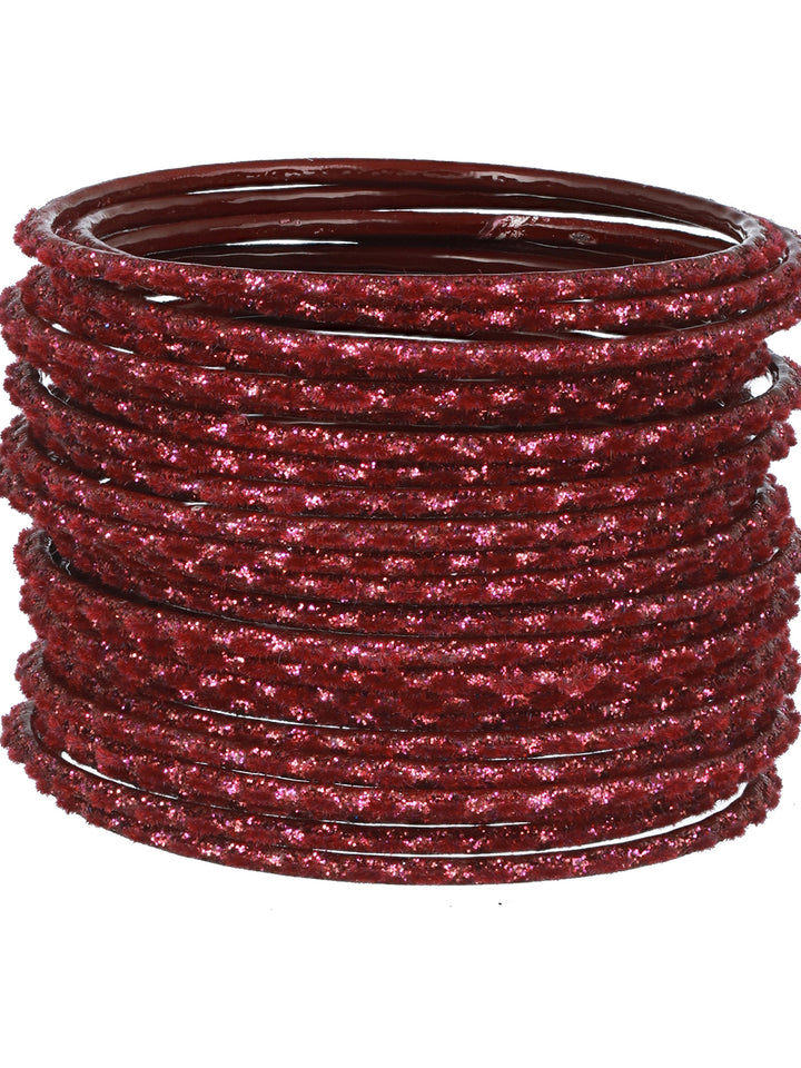 Priyaasi Maroon Glitter Metal Bangle Set of 24