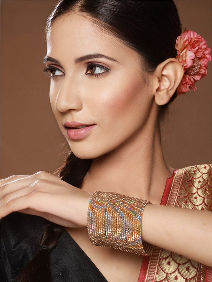 Priyaasi Golden Glitter Metal Bangle Set of 24
