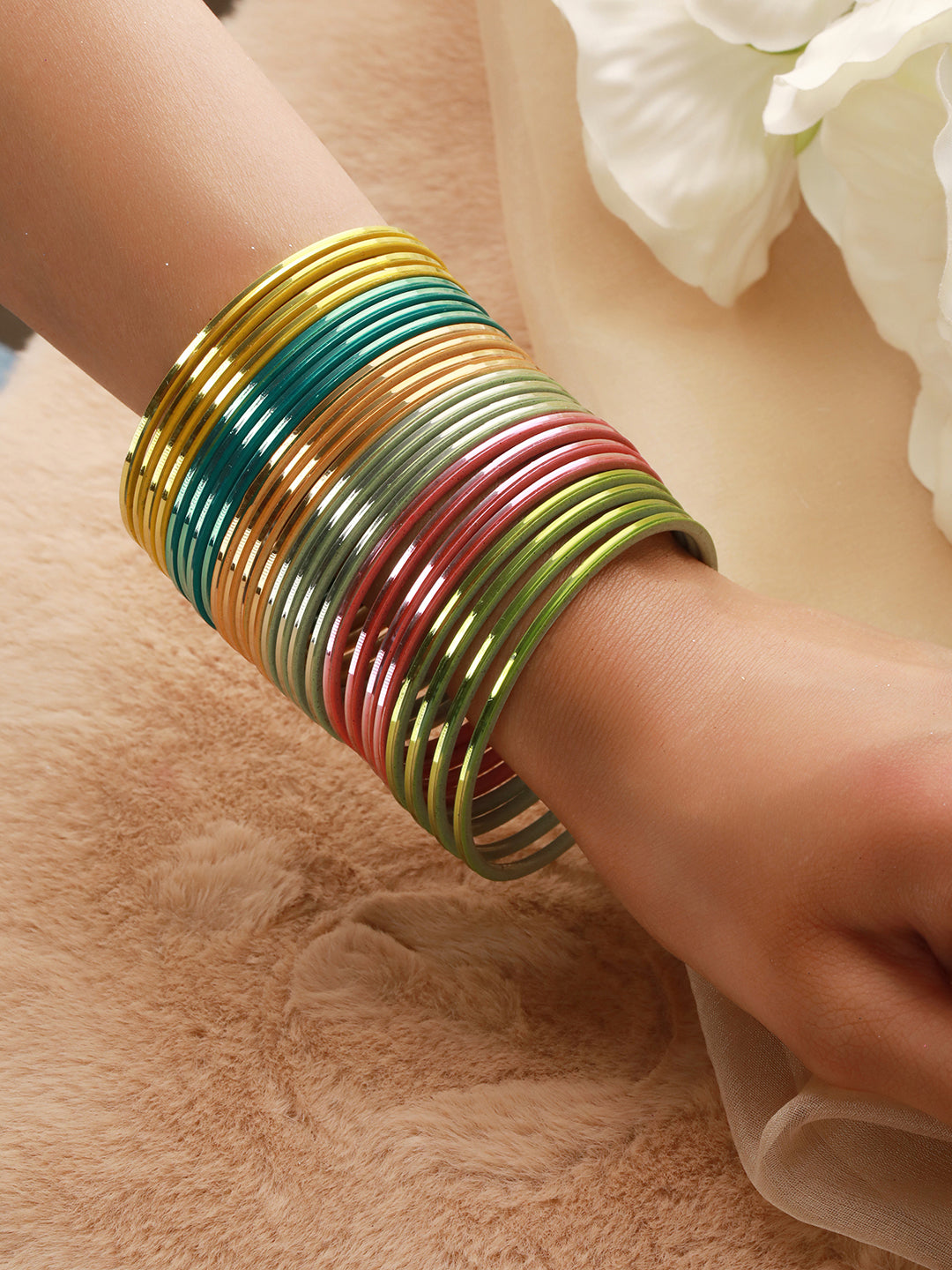 Priyaasi Solid Glossy Multicolor Bangle Set of 24