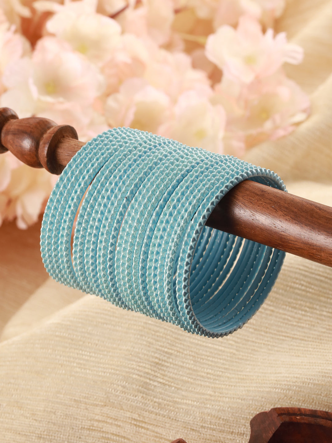 Priyaasi Pretty Sky Blue Textured Metal Bangle Set of 24