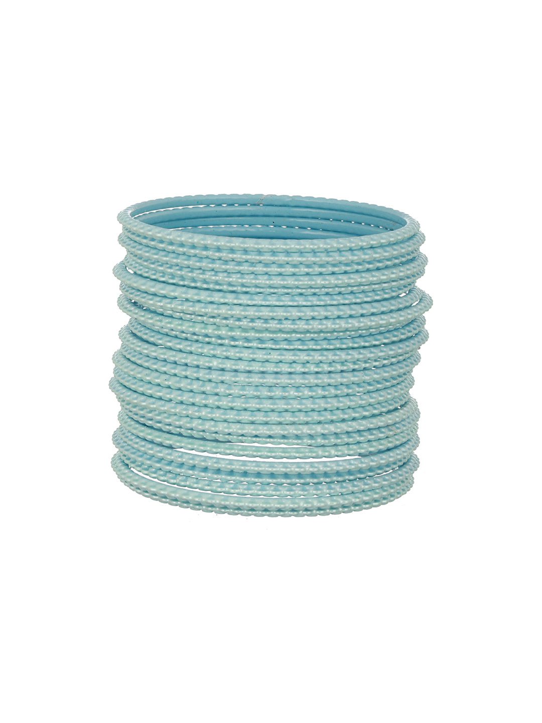 Priyaasi Pretty Sky Blue Textured Metal Bangle Set of 24