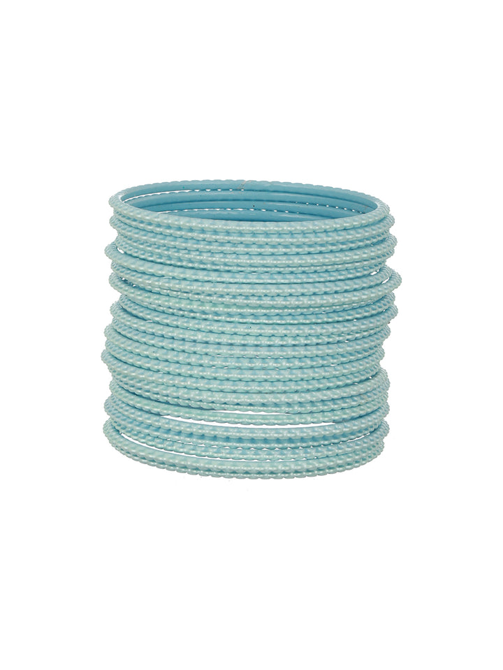 Priyaasi Pretty Sky Blue Textured Metal Bangle Set of 24