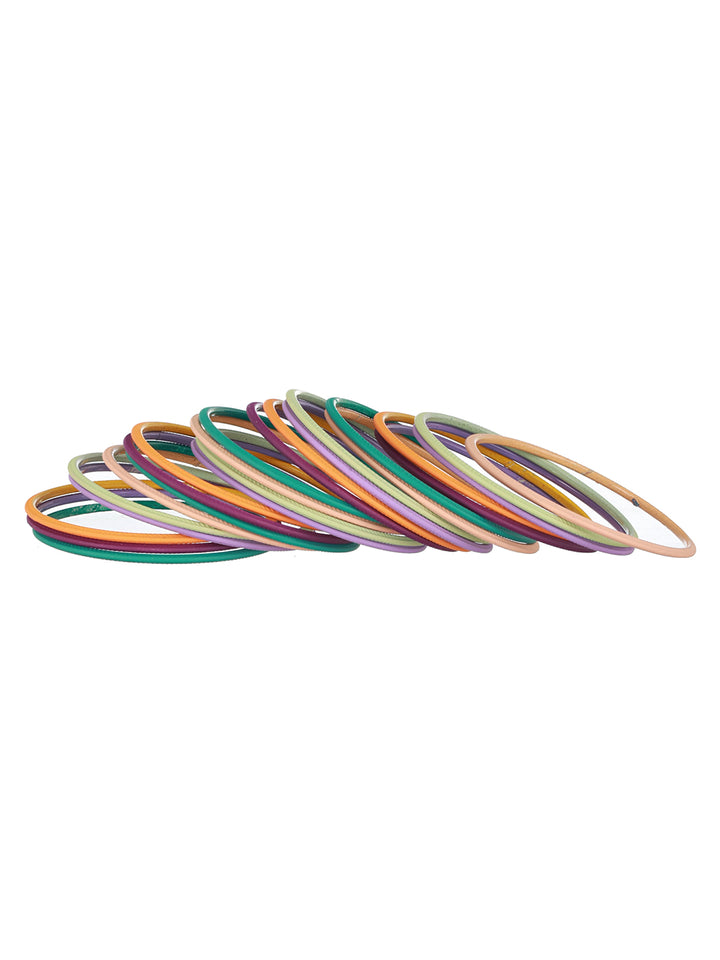 Priyaasi Multicolor Pastel-Toned Textured Metal Bangle Set of 24
