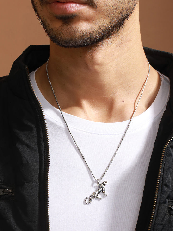 Bold by Priyaasi Majestic Tiger Silver-Plated Pendant Chain for Men