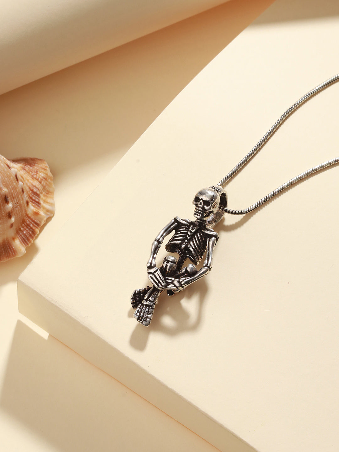 Bold by Priyaasi Sitting Skeleton Silver-Plated Pendant Chain for Men